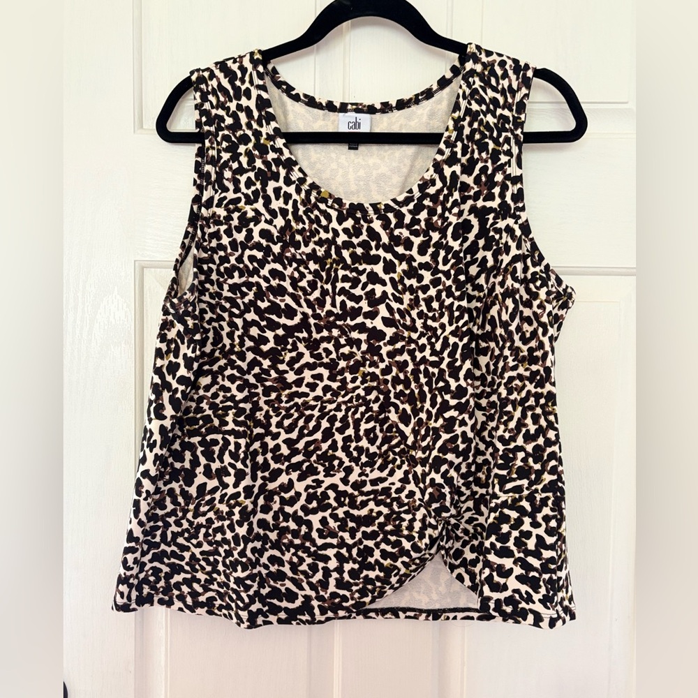 Cabi Knotty tank Brown and Black Leopard Print ruched side Tank Top size L